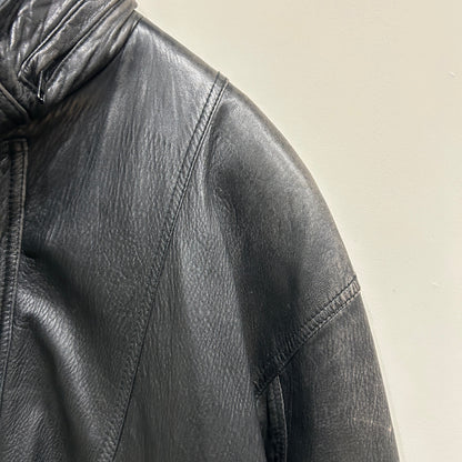 90's~ JOHN ASHFORD leather jacket レザー ジャケット フード付き ブラック (M)/B1397J-SO