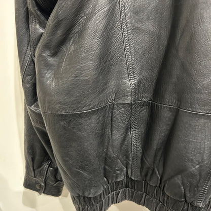 90's~ JOHN ASHFORD leather jacket レザー ジャケット フード付き ブラック (M)/B1397J-SO