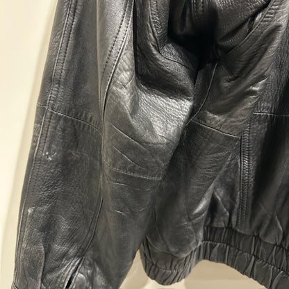 90's~ JOHN ASHFORD leather jacket レザー ジャケット フード付き ブラック (M)/B1397J-SO