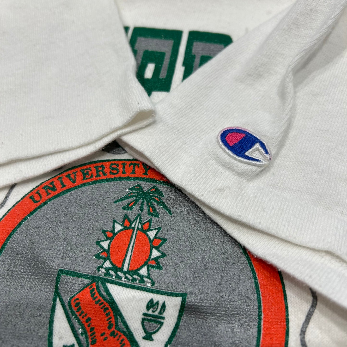 80's champion "UNIVERSITY OF MIAMI" T-shirt (L)/A6917T-SO