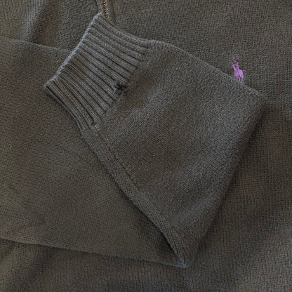 00's  RALPH LAUREN   ハーフジップ  コットンニット  黒 L /A7603K-SO