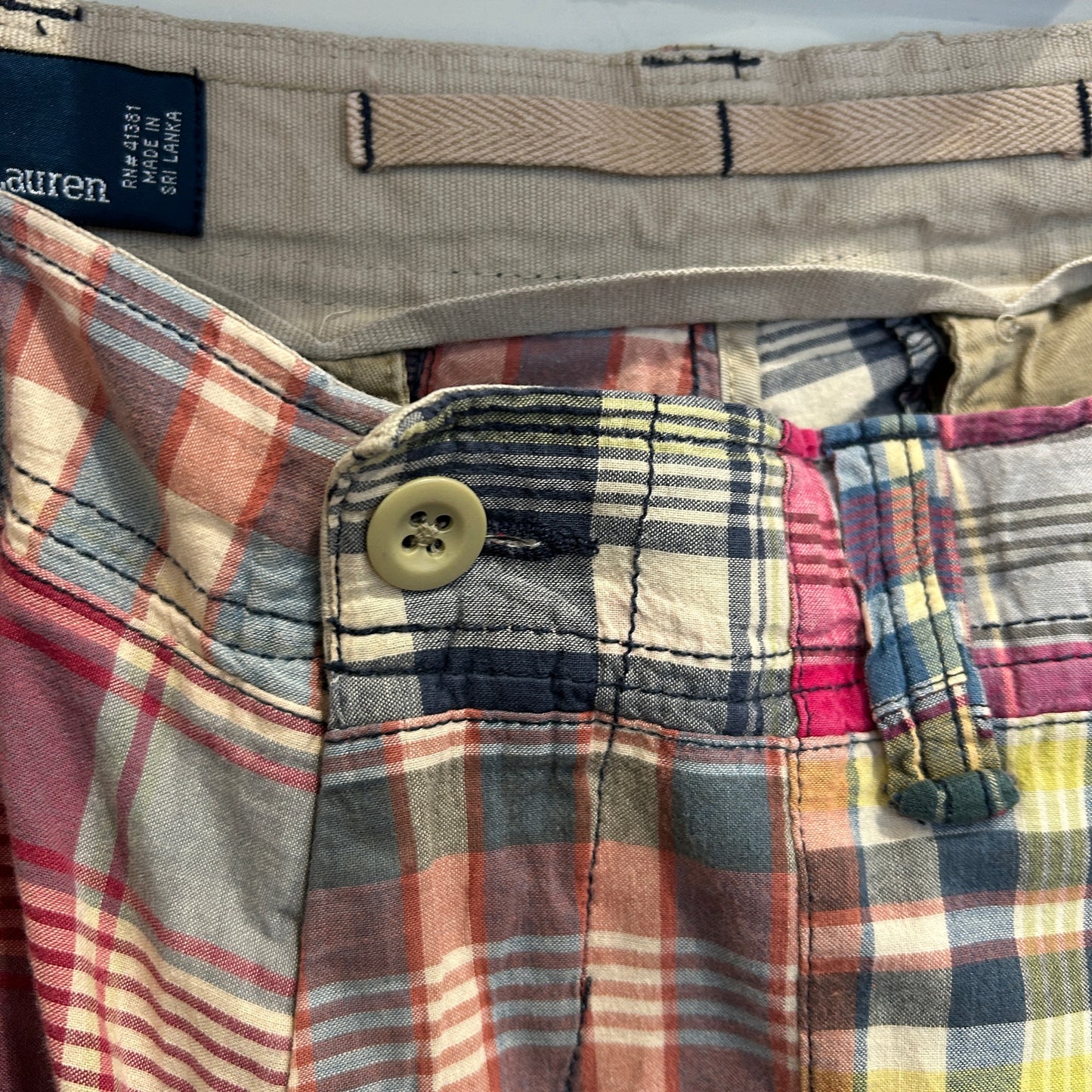 00's Polo by Ralph Lauren ラルフローレン パッチワーク ギミックショートパンツ 白青桃黄 (w35)/B0797P-SO