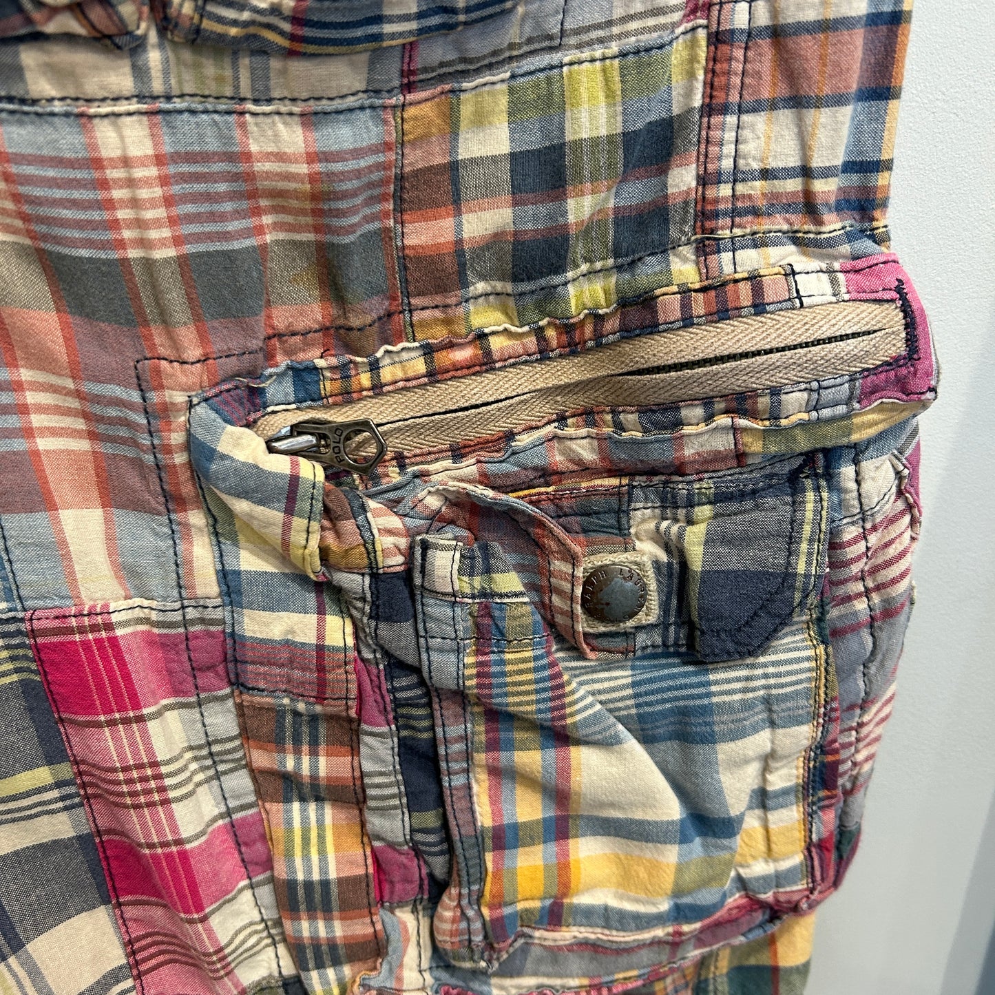 00's Polo by Ralph Lauren ラルフローレン パッチワーク ギミックショートパンツ 白青桃黄 (w35)/B0797P-SO