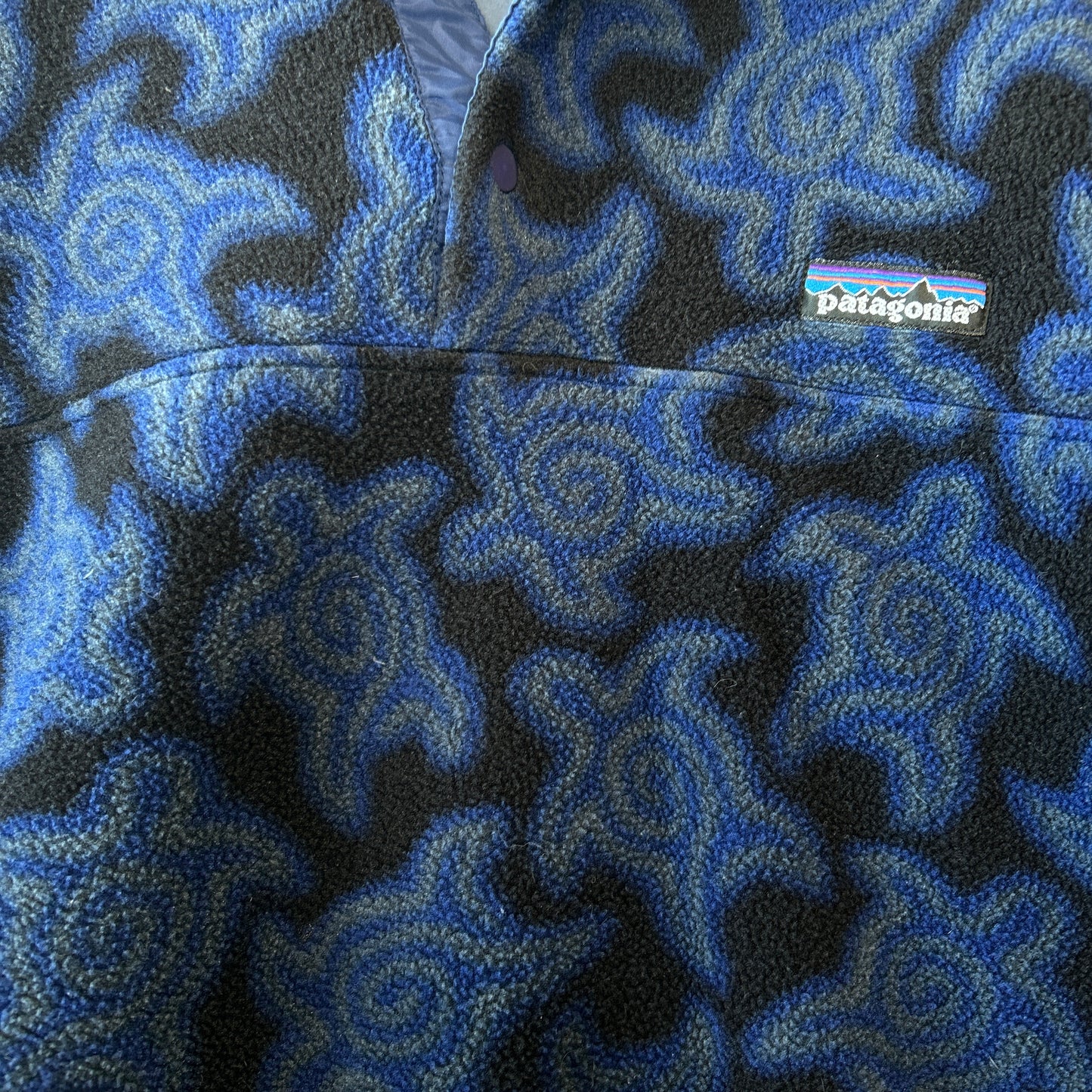 90's Patagonia パタゴニア "Zen Turtle" ゼンタートル スナップT フリースプルオーバー 青黒(M)/A9734F-SO
