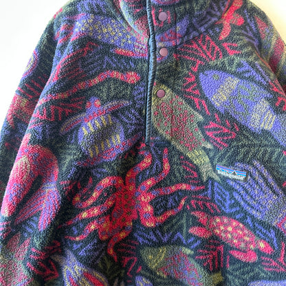 90's Patagonia パタゴニア Deep Sea 深海生物 総柄スナップT フリースプルオーバー (M)/A9753F-SO