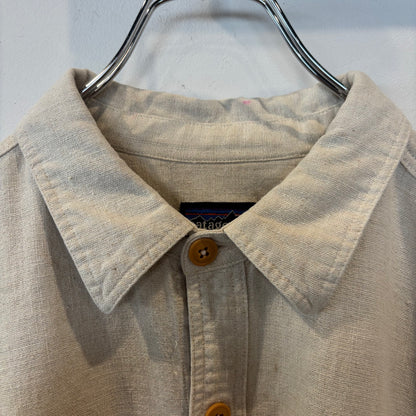 90's Patagonia パタゴニア 長袖リネンコットンワークシャツ アイボリー(L)/B3697S-SO