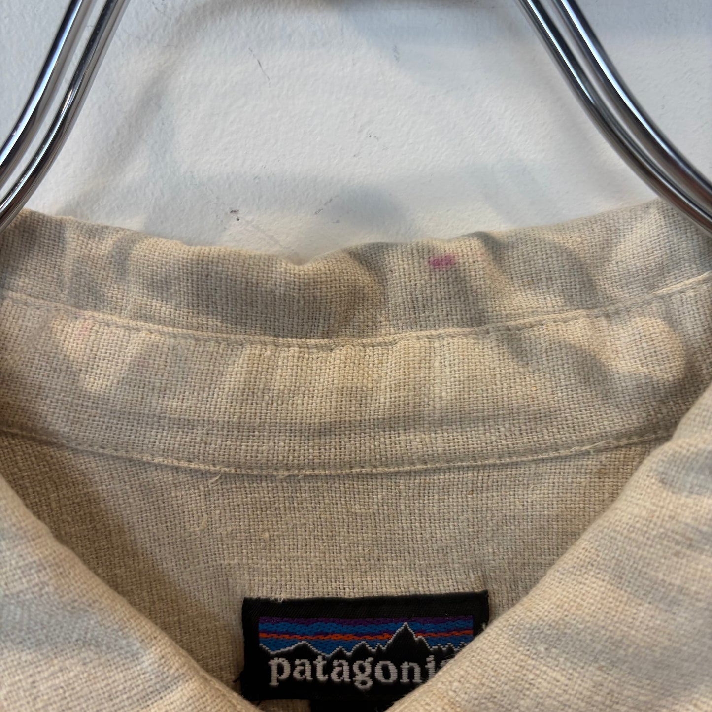 90's Patagonia パタゴニア 長袖リネンコットンワークシャツ アイボリー(L)/B3697S-SO