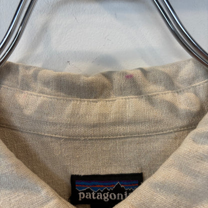 90's Patagonia パタゴニア 長袖リネンコットンワークシャツ アイボリー(L)/B3697S-SO