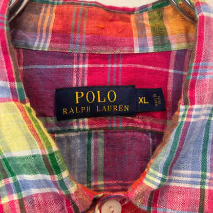 00's Ralph Lauren ラルフローレン マドラスチェック柄 リネンシャツ ピンク (XL) C1277SH-SO
