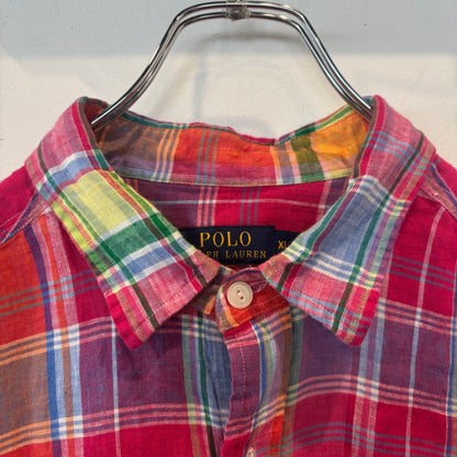00's Ralph Lauren ラルフローレン マドラスチェック柄 リネンシャツ ピンク (XL) C1277SH-SO