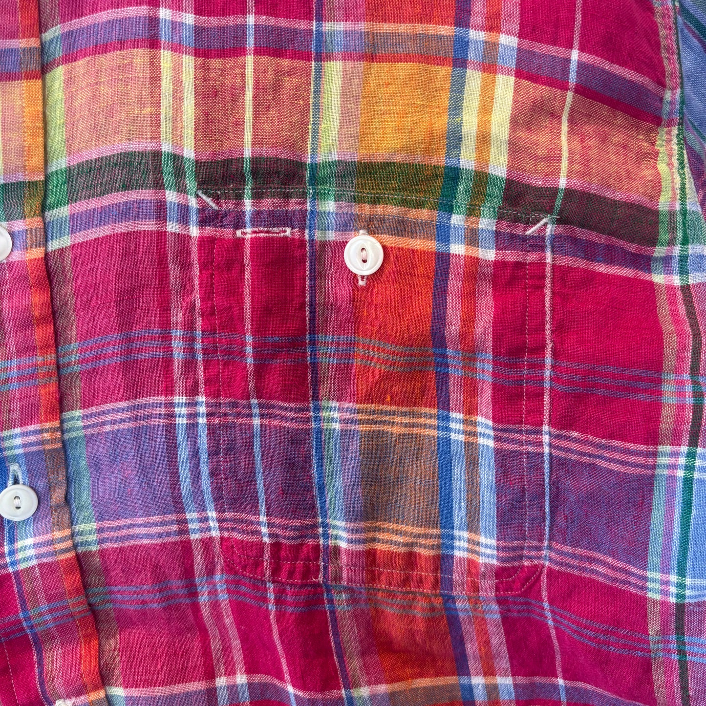 00's Ralph Lauren ラルフローレン マドラスチェック柄 リネンシャツ ピンク (XL) C1277SH-SO