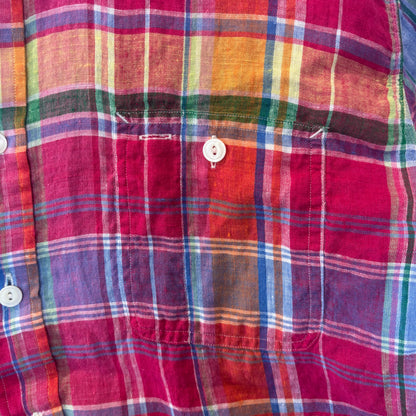 00's Ralph Lauren ラルフローレン マドラスチェック柄 リネンシャツ ピンク (XL) C1277SH-SO
