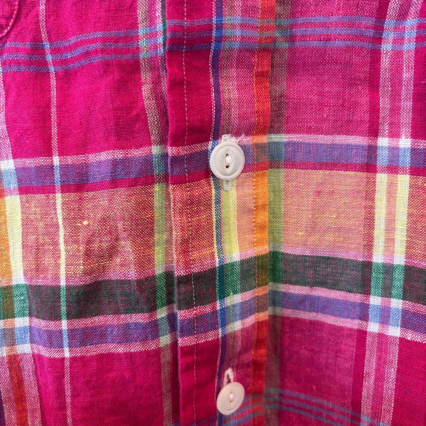 00's Ralph Lauren ラルフローレン マドラスチェック柄 リネンシャツ ピンク (XL) C1277SH-SO