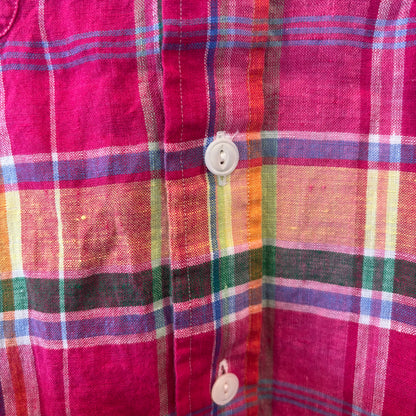 00's Ralph Lauren ラルフローレン マドラスチェック柄 リネンシャツ ピンク (XL) C1277SH-SO