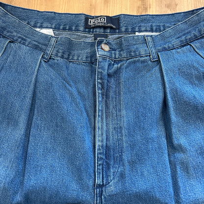 00's Polo Ralph Lauren ラルフローレン 2タック　デニムトラウザーズ パンツ ブルー (34×30)/A5336P-SO