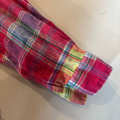00's Ralph Lauren ラルフローレン マドラスチェック柄 リネンシャツ ピンク (XL) C1277SH-SO