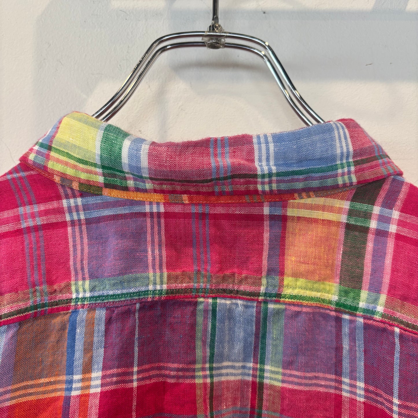 00's Ralph Lauren ラルフローレン マドラスチェック柄 リネンシャツ ピンク (XL) C1277SH-SO
