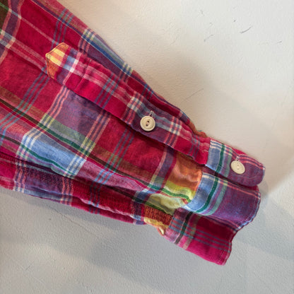 00's Ralph Lauren ラルフローレン マドラスチェック柄 リネンシャツ ピンク (XL) C1277SH-SO