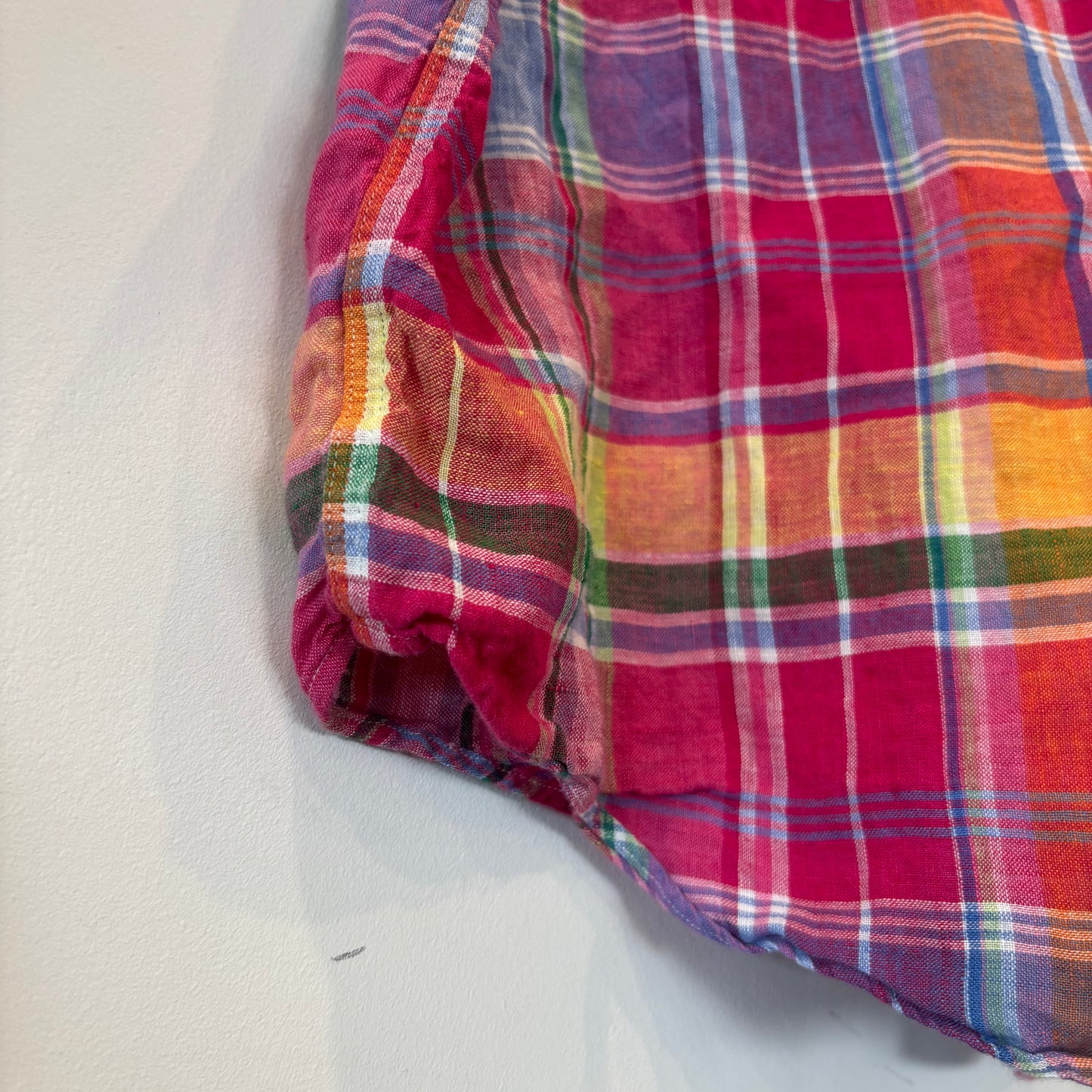 00's Ralph Lauren ラルフローレン マドラスチェック柄 リネンシャツ ピンク (XL) C1277SH-SO