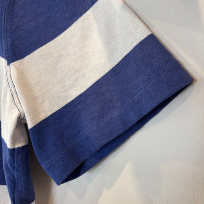 00's Ralph Lauren ラルフローレン 襟シャンブレー ボーダー ラガーシャツ ポロシャツ 青白 (L) B3693T-SO