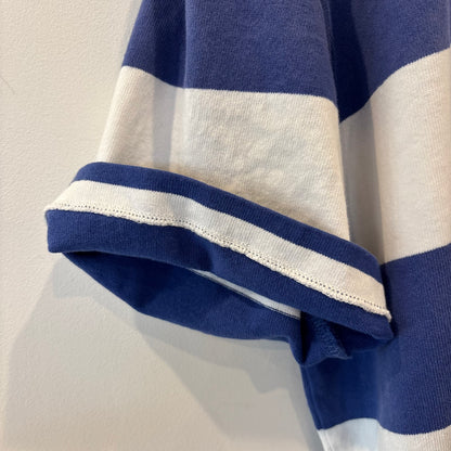 00's Ralph Lauren ラルフローレン 襟シャンブレー ボーダー ラガーシャツ ポロシャツ 青白 (L) B3693T-SO