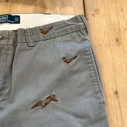 00's Polo Ralph Lauren twill pants ポロ ラルフローレン 雉 刺繍 パンツ グレー (36L)/B1457P-SO