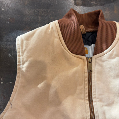90's Carhartt work vest ダック ワーク ベスト 腰ゴム ベージュ(L)/A6707V-SO