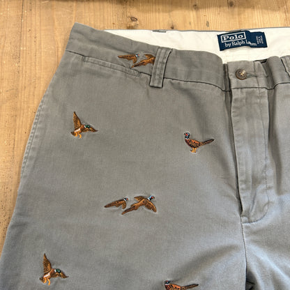 00's Polo Ralph Lauren twill pants ポロ ラルフローレン 雉 刺繍 パンツ グレー (36L)/B1457P-SO