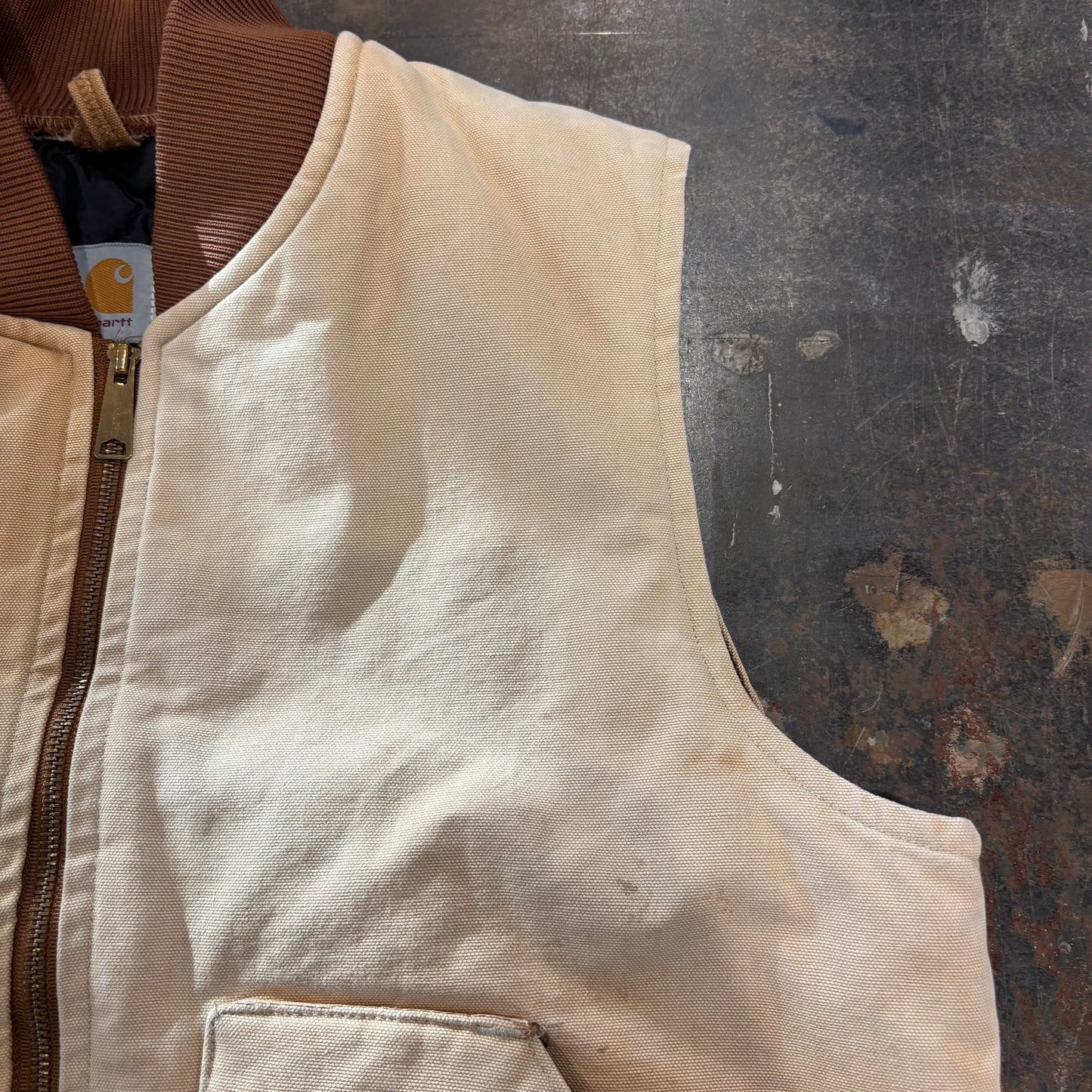 90's Carhartt work vest ダック ワーク ベスト 腰ゴム ベージュ(L)/A6707V-SO