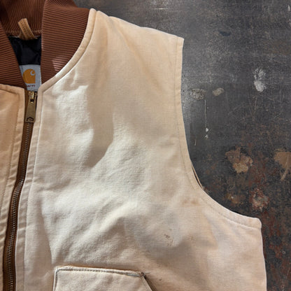 90's Carhartt work vest ダック ワーク ベスト 腰ゴム ベージュ(L)/A6707V-SO