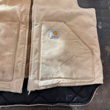 90's Carhartt work vest ダック ワーク ベスト 腰ゴム ベージュ(L)/A6707V-SO