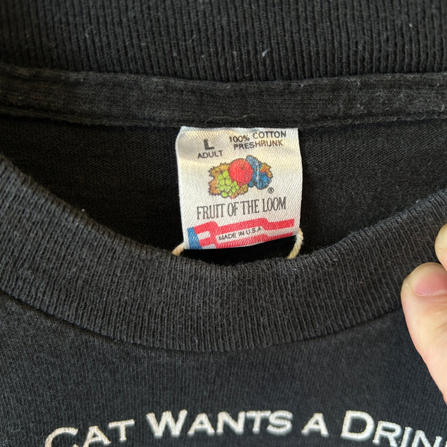 80's  STUART KATT "CAT WANTS A DRINK" ネコ アートTシャツ 黒 (L)/C0912T-SO