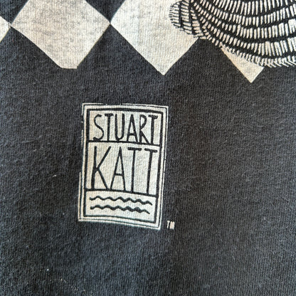 80's  STUART KATT "CAT WANTS A DRINK" ネコ アートTシャツ 黒 (L)/C0912T-SO