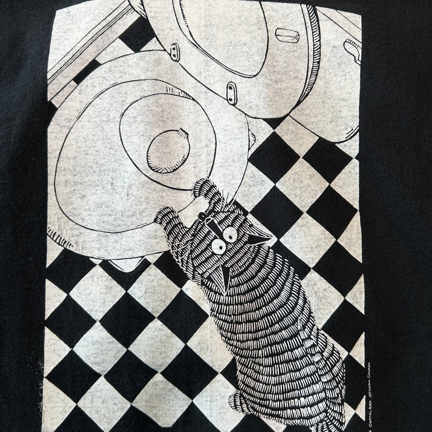 80's  STUART KATT "CAT WANTS A DRINK" ネコ アートTシャツ 黒 (L)/C0912T-SO