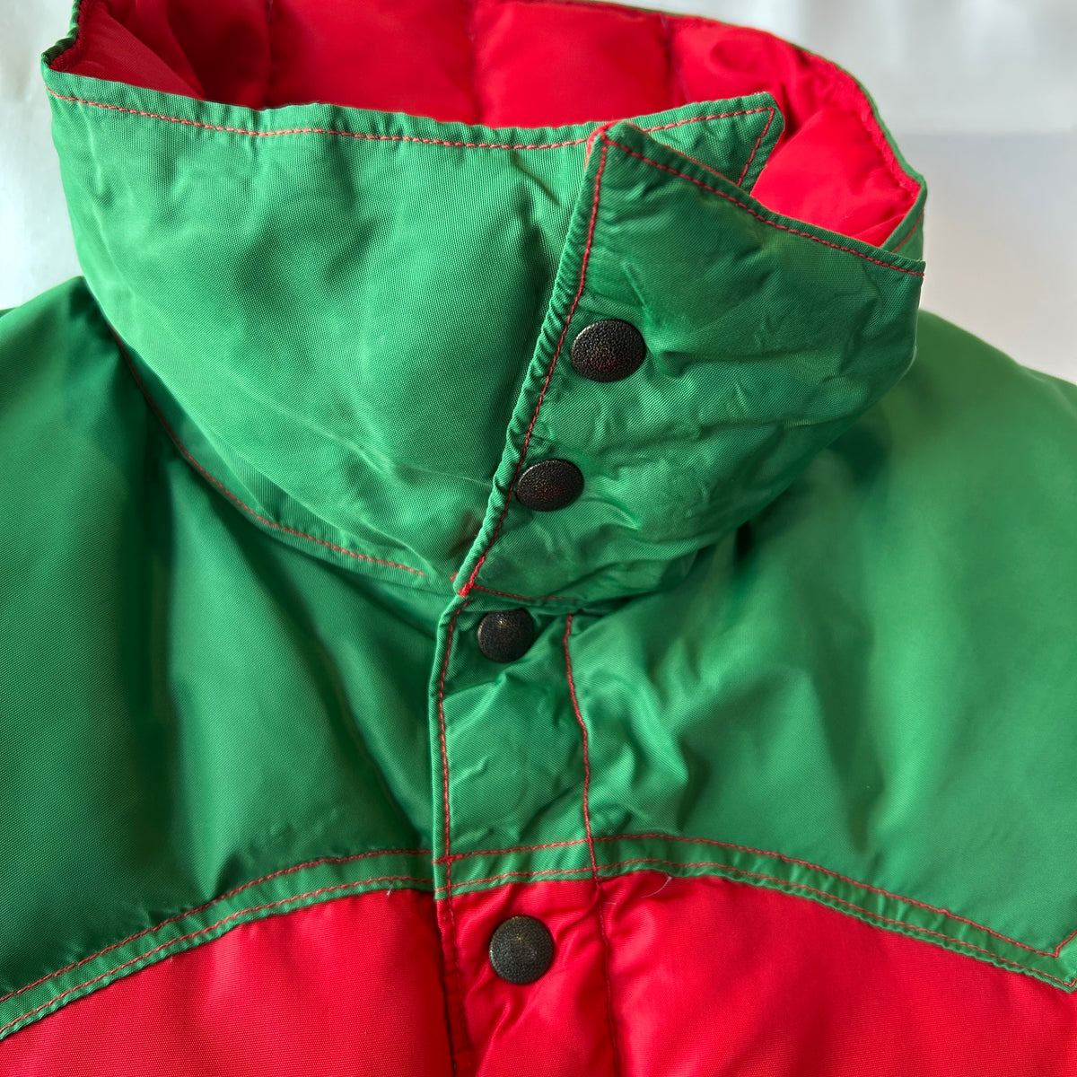 70's Powderhorn Mountaineering パウダーホーン ダウンベスト レッド/グリーン(M)/C1693V-SO