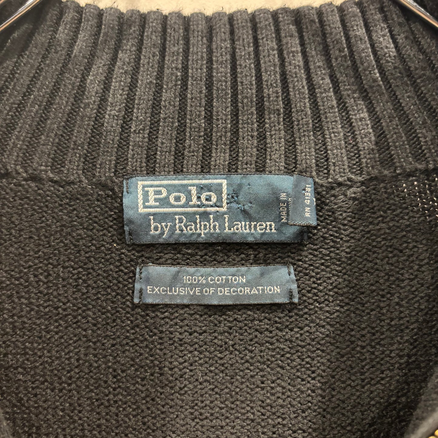 90's Polo by Ralph Lauren ラルフローレン "EXCLUSIVE OF DECORATION"ハーフジップ コットンニット ブラック (XL)/A7603K-SO