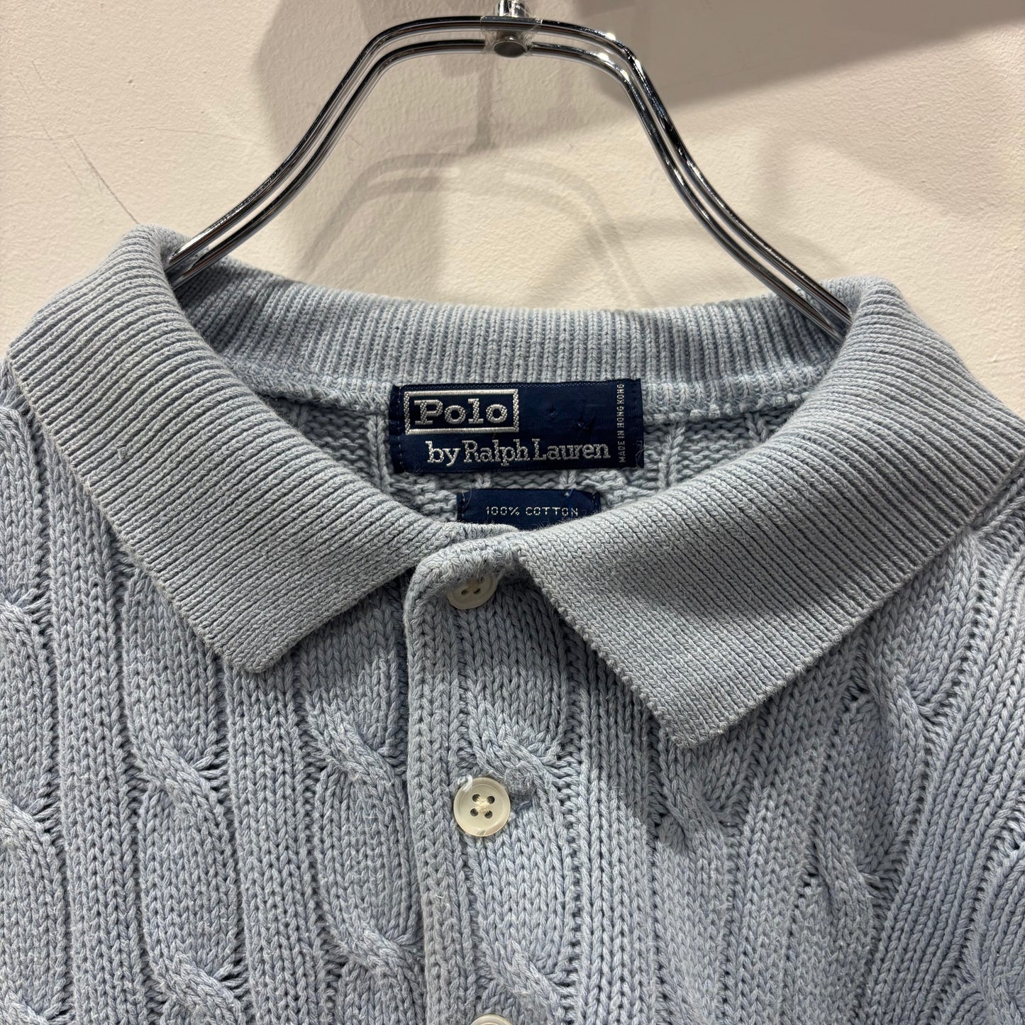 Polo by Ralph Lauren ラルフローレン ハーフボタン ケーブルニット ライトブルー  (XL相当)/B1129K-SO