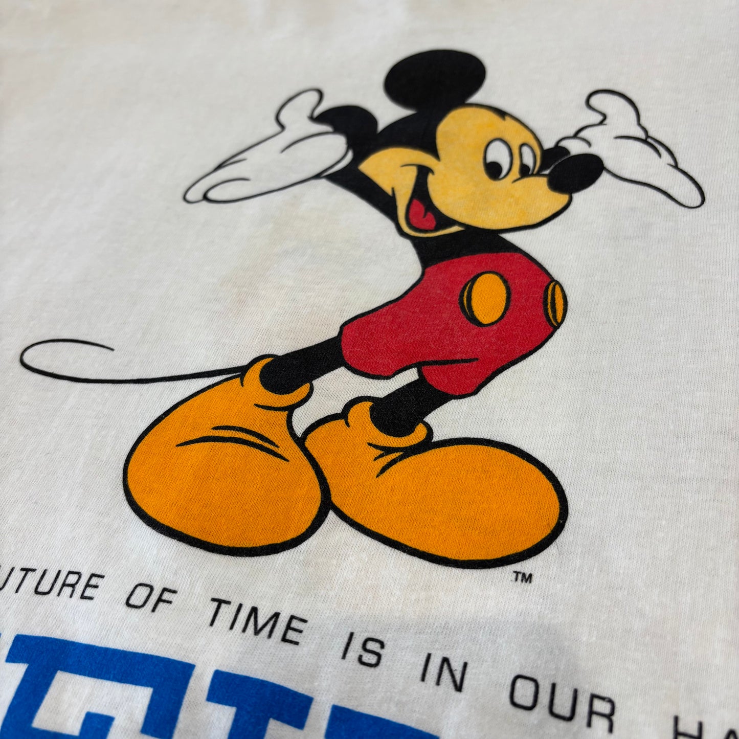 90's Hanes ヘインズ Disney×SEIKO ディズニーウォッチ ミッキー キャラクター 企業Tシャツ 白 (L) /A7525T-SO