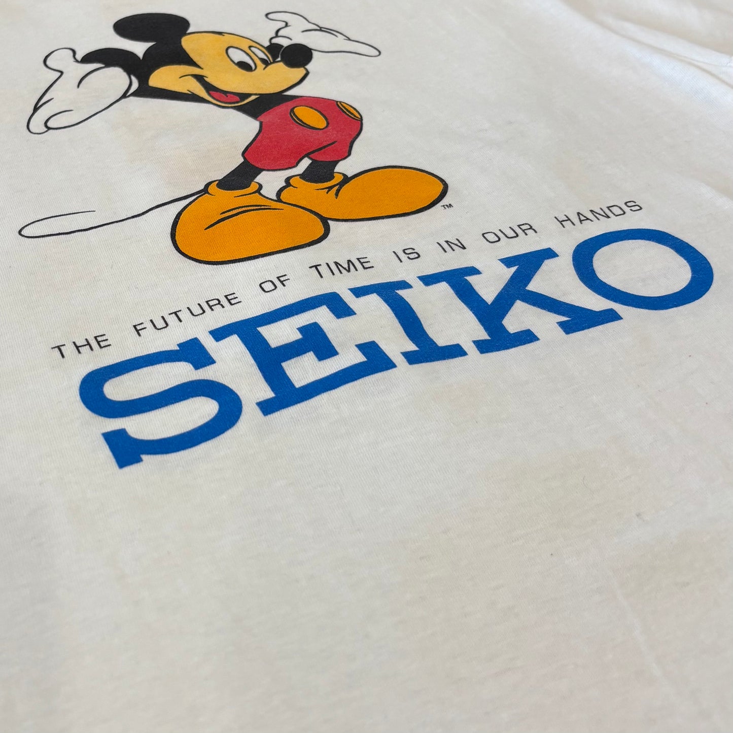 90's Hanes ヘインズ Disney×SEIKO ディズニーウォッチ ミッキー キャラクター 企業Tシャツ 白 (L) /A7525T-SO