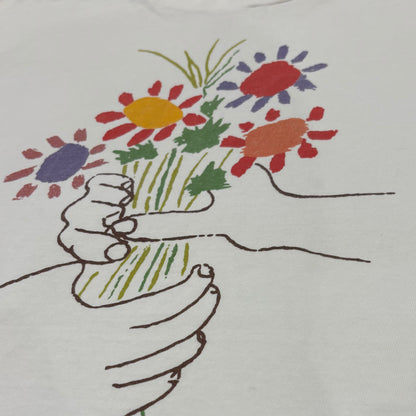 90's Hanes ヘインズ ピカソ「花束を持つ手」アート Tシャツ T-shirt 白 (XL) /B3491T-SO