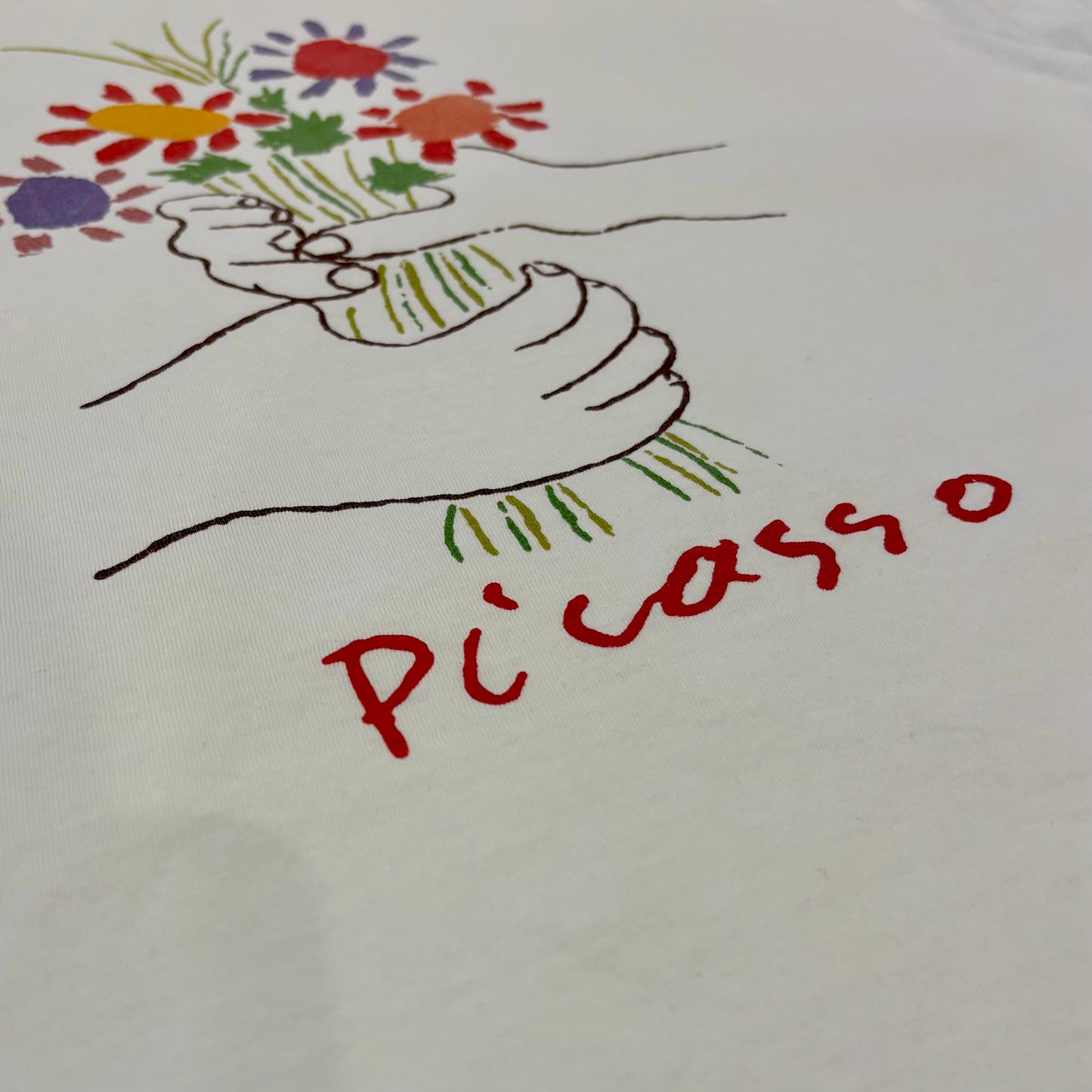 90's Hanes ヘインズ ピカソ「花束を持つ手」アート Tシャツ T-shirt 白 (XL) /B3491T-SO