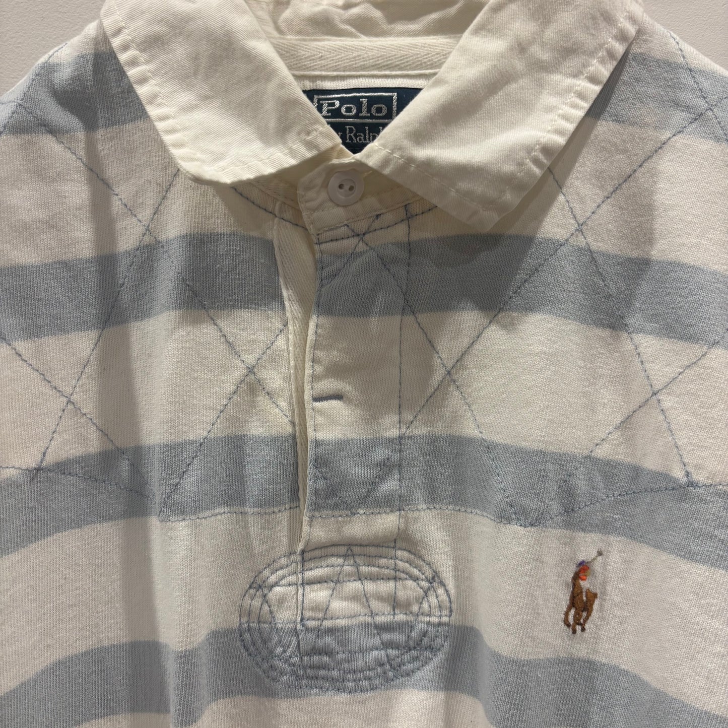 00's Polo by Ralph Lauren ラルフローレン ボーダー ラガーシャツ ライトブルー/ホワイト (L)/B4002S-SO