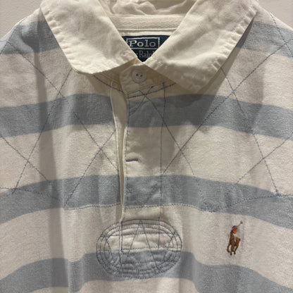 00's Polo by Ralph Lauren ラルフローレン ボーダー ラガーシャツ ライトブルー/ホワイト (L)/B4002S-SO