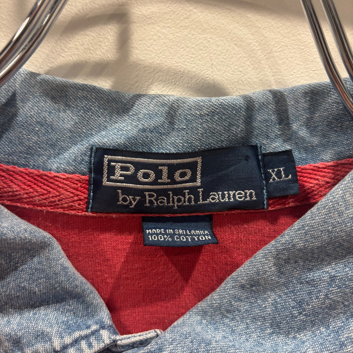 90-00's Polo by Ralph Lauren デニム襟 ラルフローレン ラガーシャツ コーラルレッド (L)/B4003S-SO
