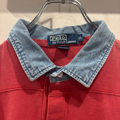 90-00's Polo by Ralph Lauren デニム襟 ラルフローレン ラガーシャツ コーラルレッド (L)/B4003S-SO