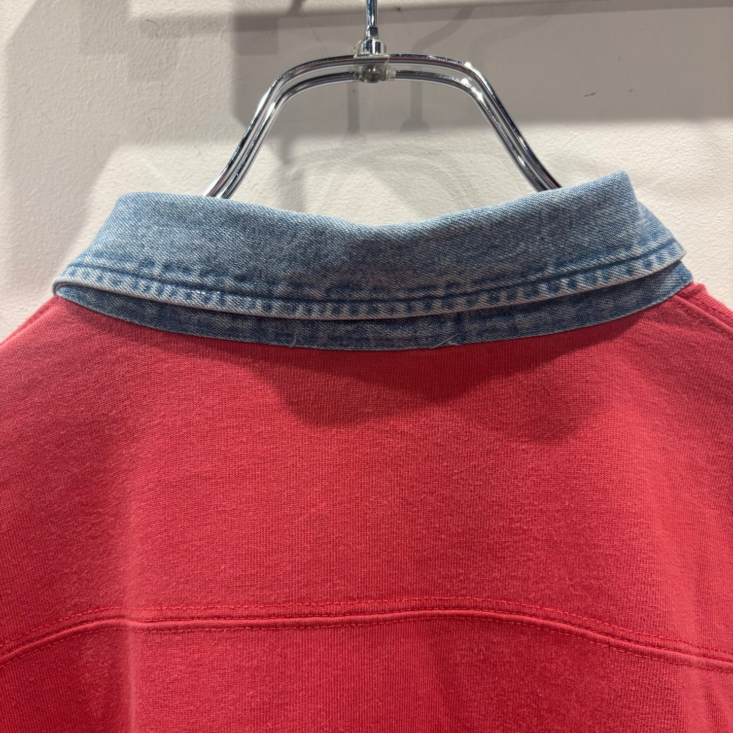 90-00's Polo by Ralph Lauren デニム襟 ラルフローレン ラガーシャツ コーラルレッド (L)/B4003S-SO