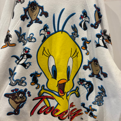 90's Tultex Warner Bros トゥウィッティ キャラクタースウェット ラグラン 白 (XL)/C0314S-SO