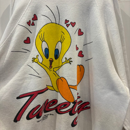 90's Tultex Warner Bros トゥウィッティ キャラクタースウェット ラグラン 白 (XL)/C0314S-SO