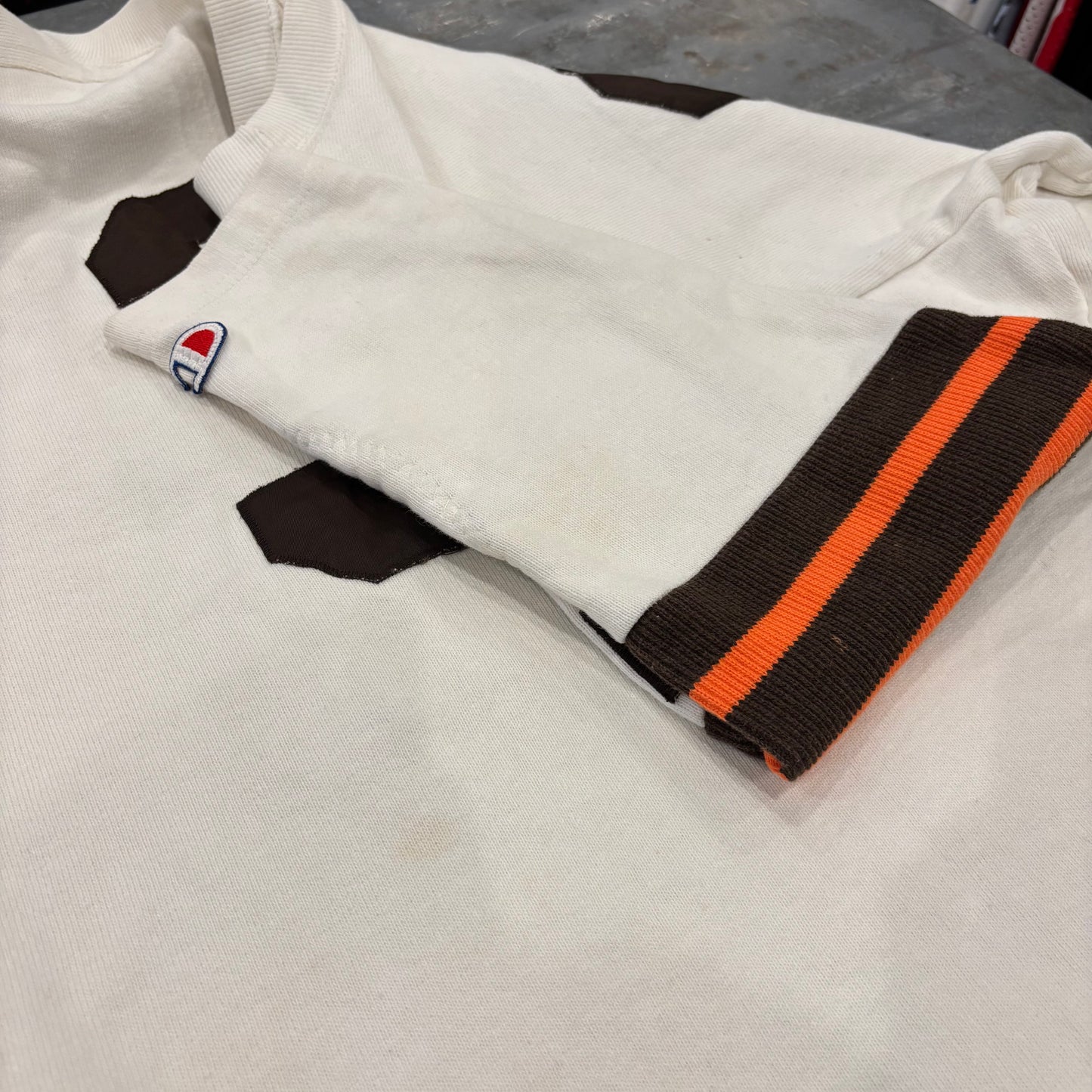 90's Champion チャンピオン NFL ブラウンズ 七分袖 フットボールTシャツ ロンT アイボリー (L) /B2198T-SO