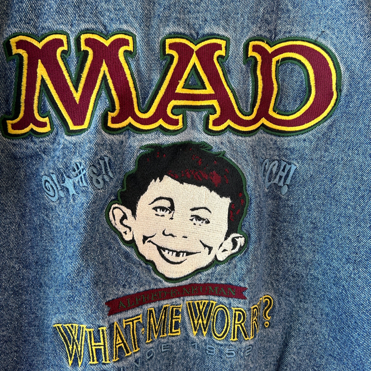 90's MAD MAGAZINE DCコミック アルフレッド・E・ニューマン デニムスタジャン (XL)/C0111J-SO